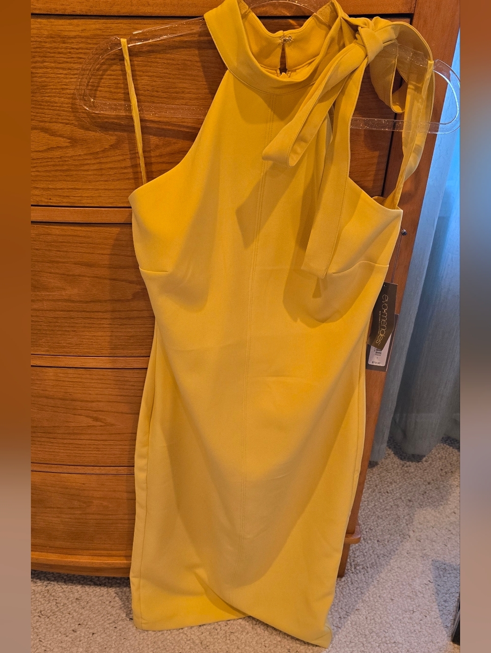New York & Company Yellow Tie Neck Midi Dress, Eva Mendes
